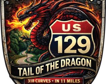 Pegatina "Sobreviví a Tail of the Dragon" – Ofertas US 129 Gap | Calcomanía para motocicleta | Regalo para motociclistas | Vinilo impermeable Calcomanía para carretera US129