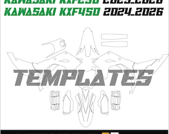 Plantilla Kawasaki KXF250 2025-2026 | Plantilla gráfica KXF450 2024-2026 Vinilo para motocross KX250 KX450 Kx 250 450 Vector Dirt Bike Skin AI PDF