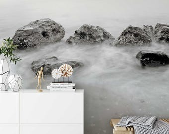 Papel tapiz autoadhesivo despegable y adhesivo, mural minimalista de playa de arena oceánica, decoración de arte de pared para sala de estar, dormitorio y pared de acento 1197