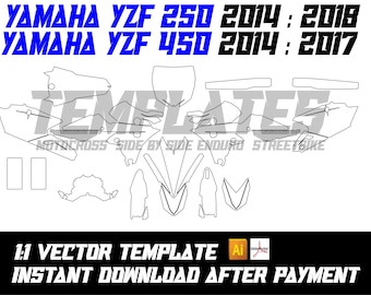 Plantilla para Yamaha YZF250 (2014-2018) | Plantilla para Yamaha YZF450 (2014-2017) | Plantilla gráfica para YZF 250 y YZF 450, envoltura vectorial de motocross, diseño de motocross en formato AI y PDF
