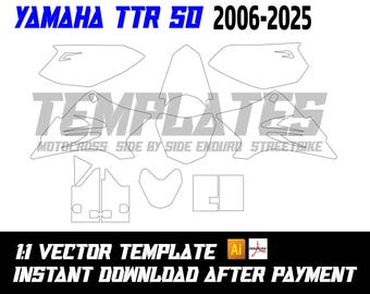 Plantilla para Yamaha TTR50 (2006-2025) | Plantilla gráfica para TTR 50. Plantilla vectorial para Yamaha TTR50. Diseño de motocross en formato AI (PDF).