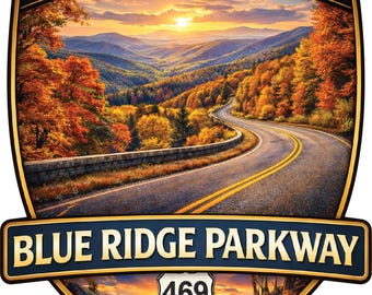 Pegatina para motociclista de Blue Ridge Parkway – Sobreviví a Blue Ridge Parkway | Calcomanía de ruta panorámica | Vinilo impermeable | Regalo para motociclistas