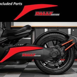 May include: Black and red motorcycle with "RALLY EDITION" text. The image shows the side of a motorcycle with red accent decals. The text "Included Parts" is at the top of the image.