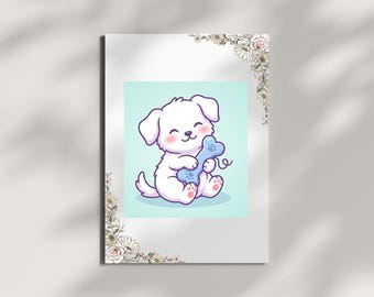 Puppy Wall Art Print, Cute Dog Clipart PNG, Kids Room Decor, Bright Funny Nursery Print, Boys Bathroom Art, Toddler Wall Art, Dog Lover Gift