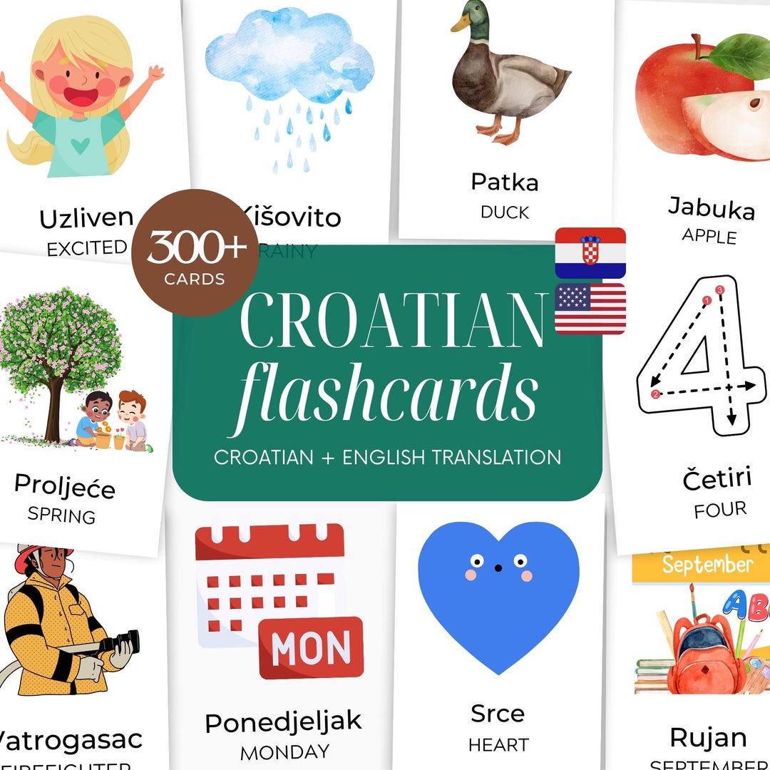 Croatian English Flashcard Bundle – 300+ Bilingual Cards W English ...