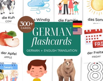 Deutsch English Flashcard Bundle – 300+ German Cards with English Translations – Ultimate Preschool & Toddler Learning – Digital Download