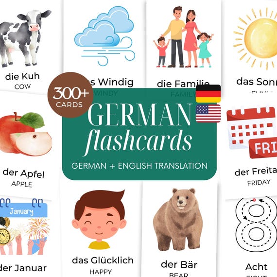 Deutsch English Flashcard Bundle – 300+ German Cards with English Translations – Ultimate Preschool & Toddler Learning – Digital Download