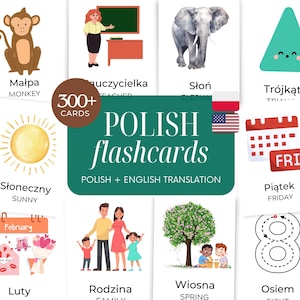 Polnisch Englisch Flashcard Bundle – 300+ zweisprachige Karten mit englische Übersetzungen – Ultimatives Lernen für Kinder vor der Schule – als digitaler Download