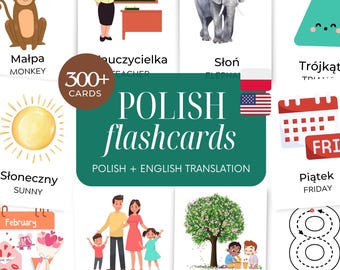 Polish English Flashcard Bundle – 300+ Bilingual Cards with English Translations – Ultimate Preschool & Toddler Learning – Digital Download