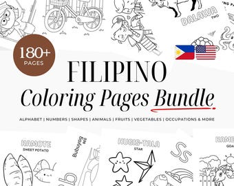 Philippinische Malseiten zum Ausmalen | 180+ zweisprachiges Malbuch mit englischer Übersetzung | Philippinische Färbung für Kinder | Digitaler Download PDF