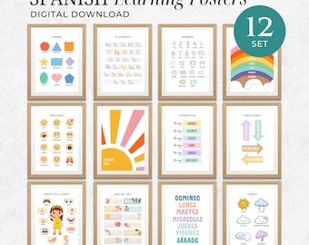 Spanish Educational Posters for Kids – 12 Printable Learning Posters | Digital Download for Kids Room, Study Room & Wall Decor