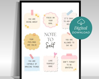 Cytaty motywacyjne do notatek dla siebie – wydruk motywacyjny do druku – plakat z inspirującą grafiką, dekoracja biura – pobieranie cyfrowe