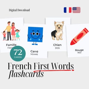 French First Words Flashcards (72 Cards) Printable French English Flashcards for Bilingual Kids | Vocabulary Cards, Homeschool, ESL