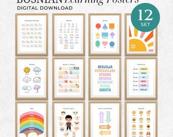 Bosnian Educational Posters for Kids – 12 Printable Learning Posters | Digital Download for Kids Room, Study Room & Wall Decor