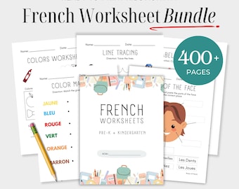 Französisch Arbeitsblätter Paket - 400+ Seiten Vorschule & Kindergarten Heimschulaktivitäten | Klassenzimmer Printables Digitaler Download