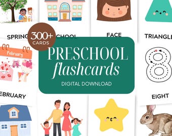 Paquete de tarjetas didácticas para preescolar y jardín de infantes: más de 300 tarjetas para preescolar. El mejor material para el aprendizaje de niños pequeños en edad preescolar. Descarga digital.