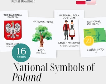 Poland National Symbols Flashcards – 16 Printable Cards | Digital Download for Kids, Homeschool & Cultural Learning