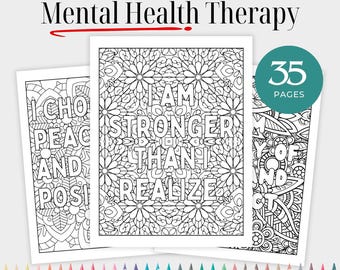 Mental Health Coloring Pages with Positive Affirmations | 35 Therapy-Inspired Printable | Mindfulness Digital Download for Adults & Kids