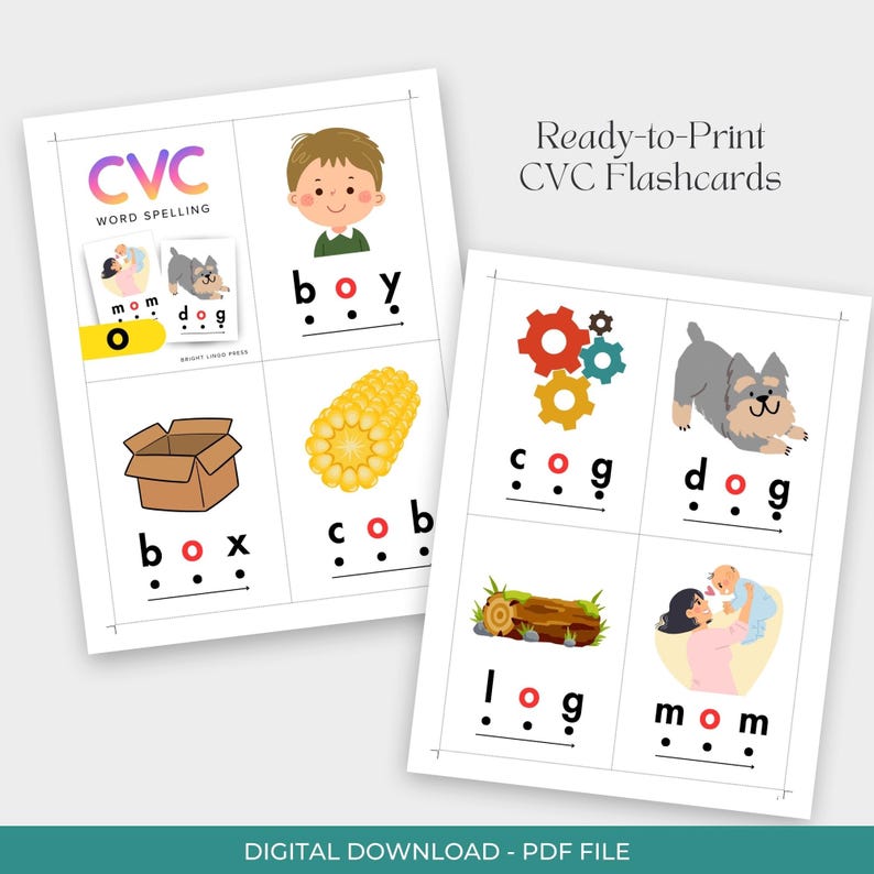 CVC Words Phonics Flashcards – 160+ Printable Cards | Digital Download ...
