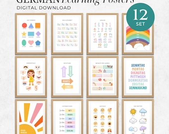 Deutsch Educational Posters for Kids – 12 Printable Deutsch Learning Posters | Digital Download for Kids Room, Study Room & Wall Decor