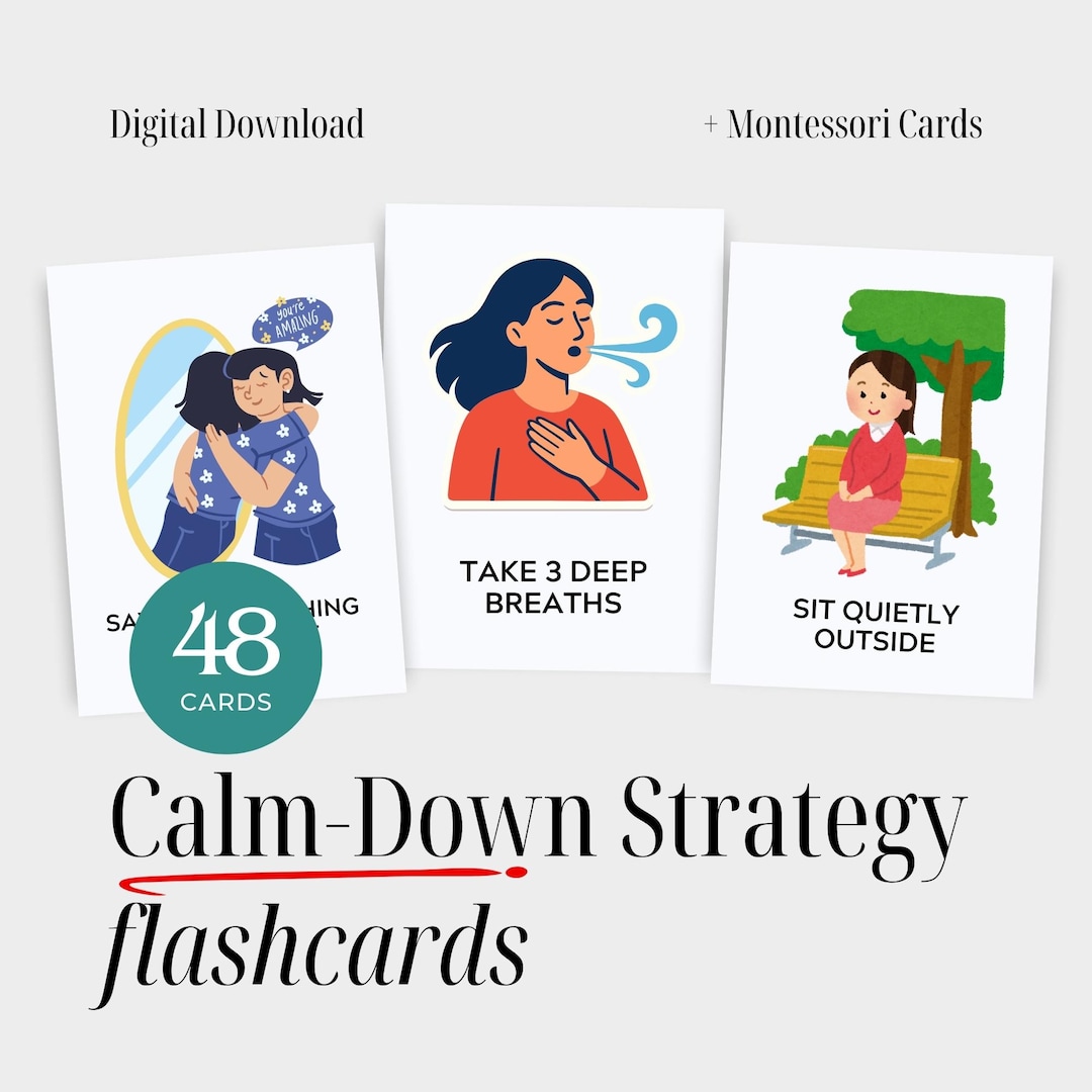 Calm Down Strategy Flashcards for Kids - 48 Coping Skills Cards ...
