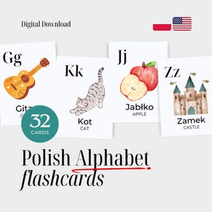 Polnisches Alphabet Vokabelkarten mit englischen Übersetzungen – zweisprachige Vokabelkarten für Kinder – Lernen Sie die polnischen Buchstaben – Digitaldownload