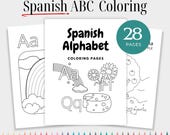 Spanish Alphabet Coloring Pages | 28 Page A-Z Coloring Book with English Translation | Bilingual Spanish ABC for Kids | Digital Download