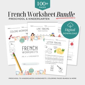 French Worksheet Bundle – Preschool & Kindergarten Homeschool Activities | Classroom Printables Digital Download