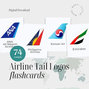 Tarjetas didácticas del logotipo de la cola del avión para niños: 74 divertidas tarjetas imprimibles/descarga digital para jóvenes viajeros y futuros pilotos