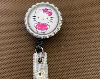 Magnetic ID Badge Holder: Strong Hold, Jewel Accent Hello Kitty