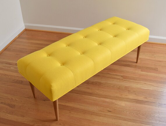 Furniture Home Living Modern Tufted Bench In Canary Yellow Ready