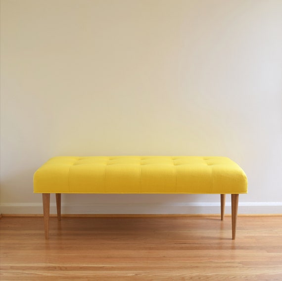 Ready To Ship Modern Tufted Bench In Canary Yellow Etsy
