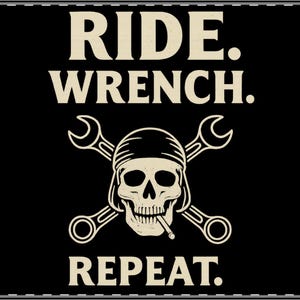 Ride.Wrench.Repeat Motorcycle Double Sided Flag | Ride Wrench Repeat Home Decor, Gift for Bikers, Garage Wall Art, Outdoor Flag, Skull Decor