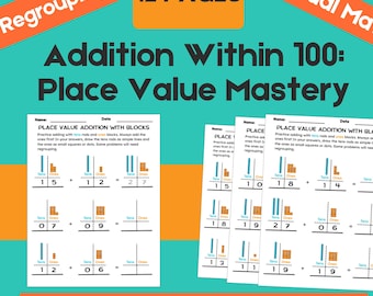 Addition with Place Value Blocks Worksheets | Regrouping Practice (Printable PDF)