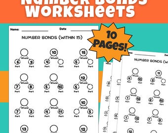 Number Bonds Worksheets (Within 10-15) | Kindergarten & 1st Grade Math (PDF) | Part C