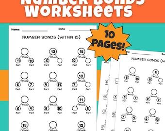 Number Bonds Worksheets (Within 10-15) | Kindergarten & 1st Grade Math (PDF) | Part B