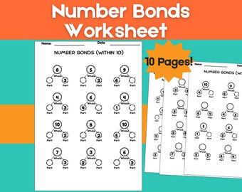 Number Bonds Worksheets | Kindergarten & 1st Grade Math (PDF) Part A