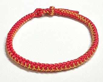 Handmade Red and Gold Braided Bracelet, Unisex Adjustable Protection Bracelet Gift for Him/Her