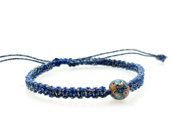 Tibetan Cord Bracelet with Lacquer Bead – Boho Spiritual Jewelry Handwoven Zen Style Bracelet