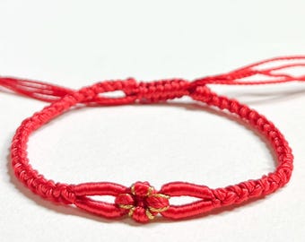 Red String Flower Bracelet, Mother's Day Gift for Prosperity, Good Luck, Wealth and Happiness
