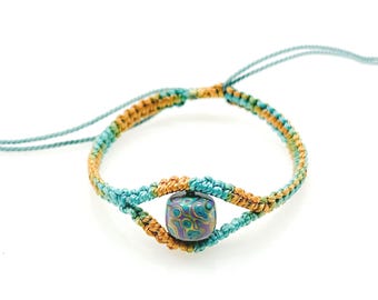 Handmade Woven Bracelet with Colorful Lacquer Bead Spiritual Knot Jewelry Adjustable Cord Gift
