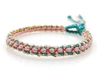 Floral Knot Bracelet Handwoven Symbolic Friendship Adjustable Bracelet Good luck for her