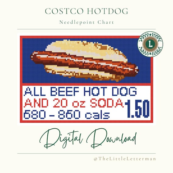 Costco Hot Dog Needlepoint Chart | Pop Culture Food Icon | Funny Modern Needlepoint PDF