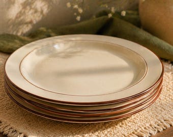 Vintage Bavarian Brown Dinner Plates Set – Elegance Stoneware, Made in Japan, Farmhouse Tableware