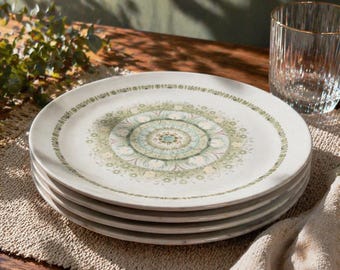 Vintage Noritake Palos Verde Dinner Plates Set | Mid Century Modern Green Floral China