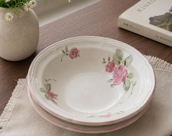 Vintage Gibson Rose Floral Stoneware Bowls Set of 2 | Cottagecore Farmhouse Kitchen Decor