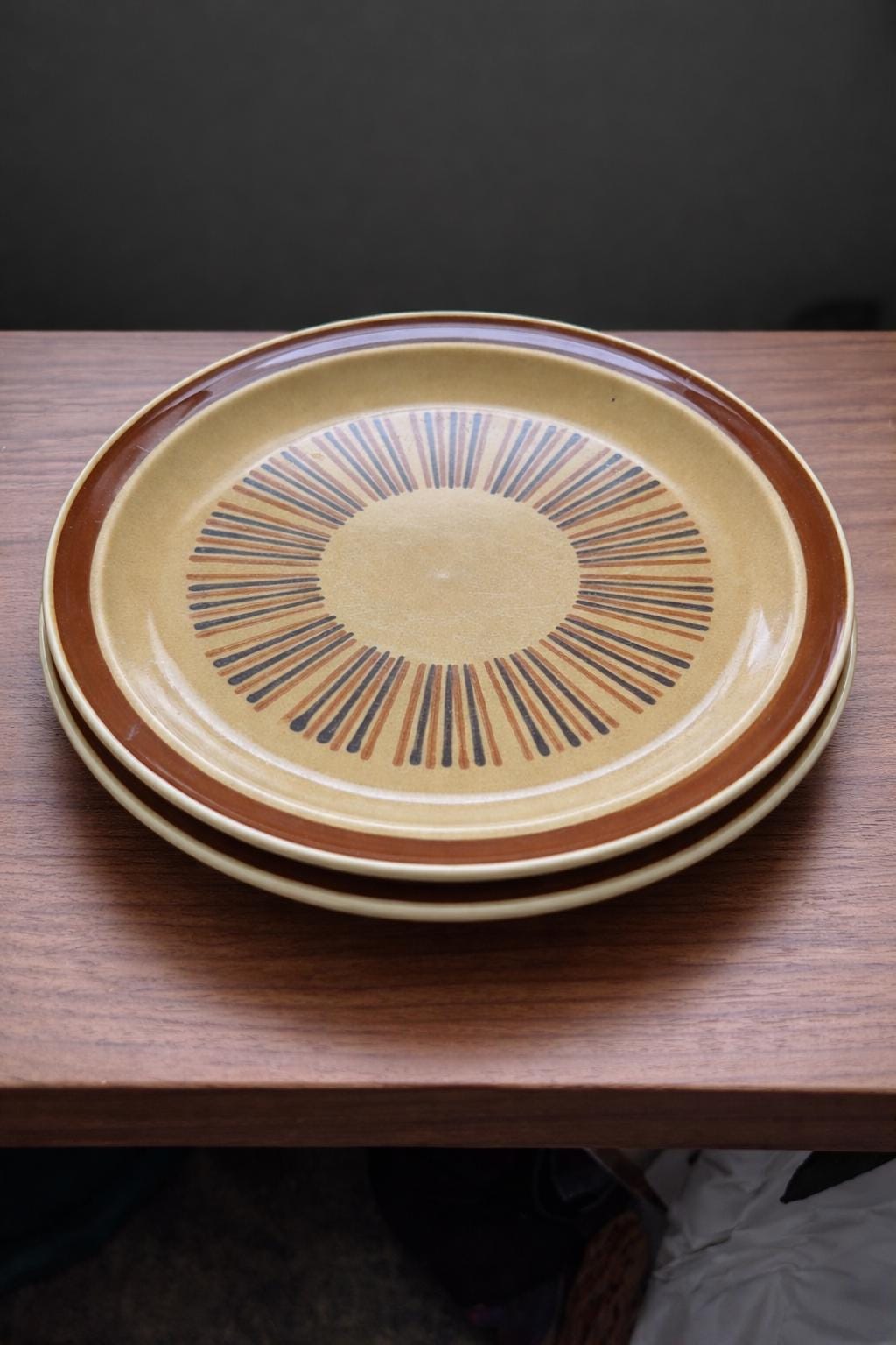 Vintage Ekco Eterna Stoneware Plates – Mid-century Sunburst Design