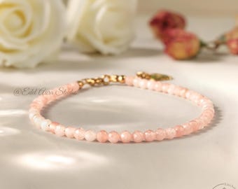 Rosenquarz Armband, 3mm Rosa Edelstein Perlenarmband, Zarter Heilstein Schmuck, Spiritueller Schutz, Geschenk für Sie