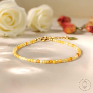 Pulsera de ópalo amarillo de 3 mm, piedra preciosa facetada auténtica, cristal de la felicidad, chakra del plexo solar, piedra natal de octubre, delicado regalo de tobillera.