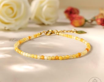 Natural Yellow Opal Bracelet, 3mm Tiny Gemstone Beaded Bracelet, Delicate Stacking Gemstone Jewelry, Back to School Gift